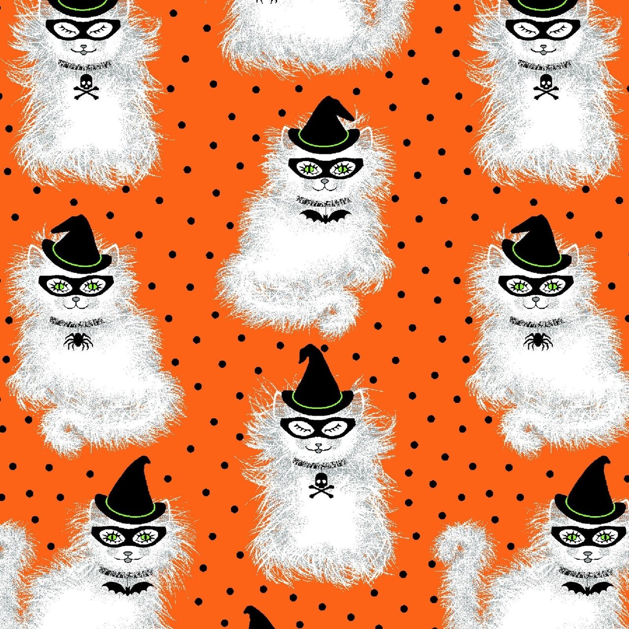Fabric Traditions Halloween Spell on You Cats on Orange 100% Cotton Price per Yard